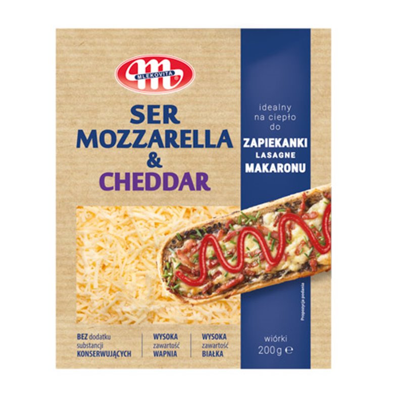 MLEKOVITA SER WIÓRKI MOZZARELLA & CHEDDAR 200g