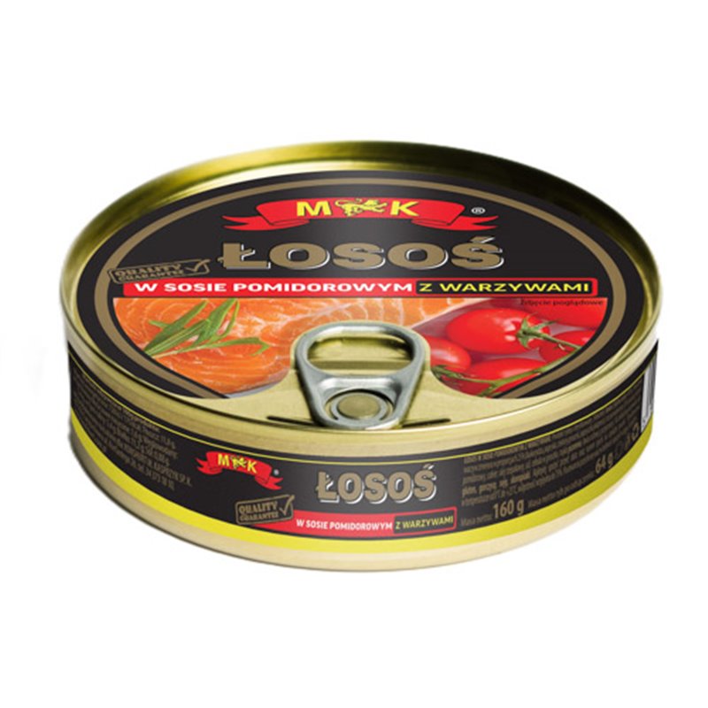 M&K RYBA ŁOSOŚ W SOSIE POMIDOROWYM Z WARZYWAMI 160g