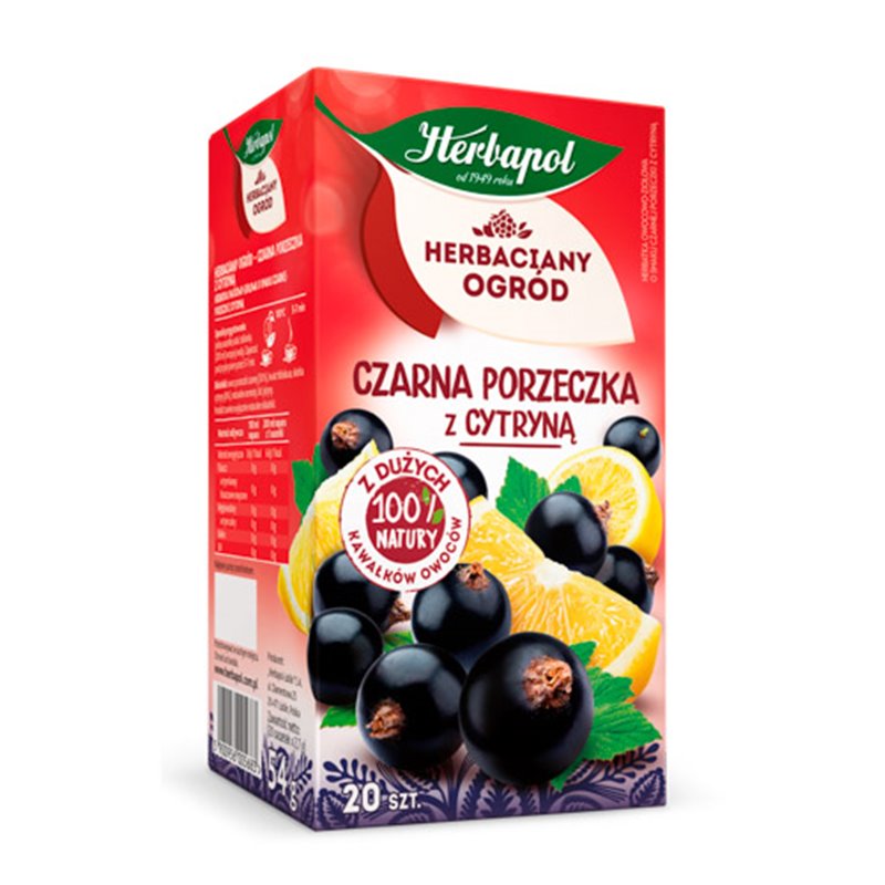 HERBAPOL HERBATA HERBACIANY OGRÓD CZARNA PORZECZKA Z CYTRYNĄ 20x2,7g 54g