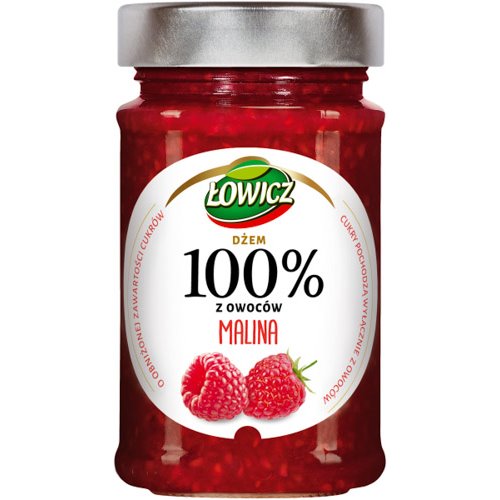 ŁOWICZ DŻEM 100% MALINA I CZERWONA PORZECZKA 210g