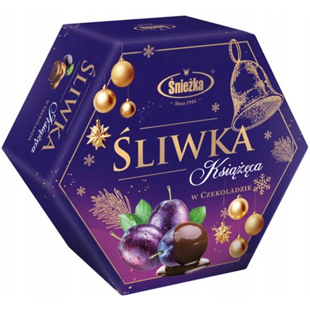 ŚNIEŻKA BOMBONIERKA ŚLIWKA KSIĄŻĘCA W CZEKOLADZIE 180g