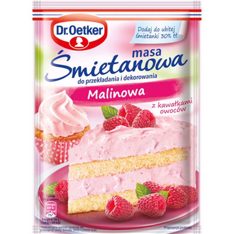 DR.OETKER MASA ŚMIETANKOWA MALINOWA Z OWOCAMI 86g