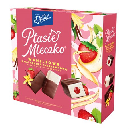 WEDEL PTASIE MLECZKO WANILIOWE Z TRUSKAWKĄ 340g