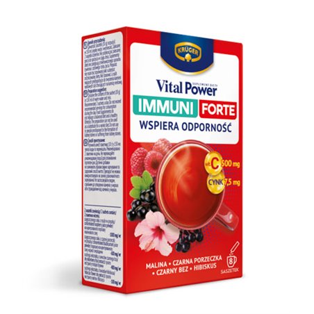KRUGER SASZETKA IMMUNI FORTE ODPORNOŚĆ MALINA CZARNA PORZECZKA CZARNY BEZ HIBISKUS 80g