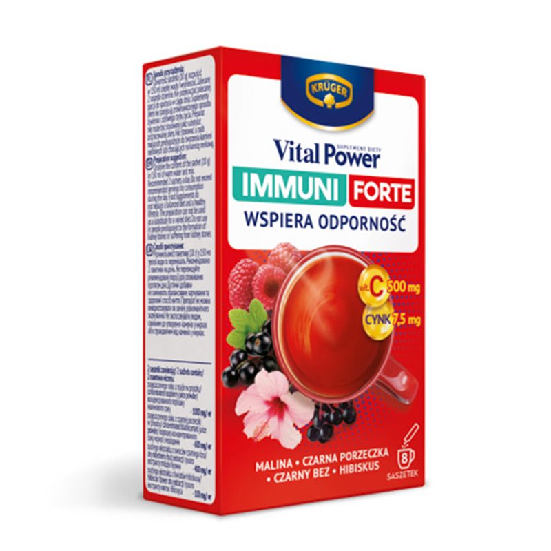 KRUGER SASZETKA IMMUNI FORTE ODPORNOŚĆ MALINA CZARNA PORZECZKA CZARNY BEZ HIBISKUS 80g