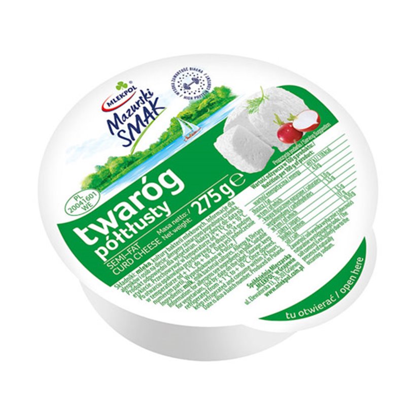 MLEKPOL SER TWARÓG MAZURSKI PÓŁTŁUSTY 4% 275g