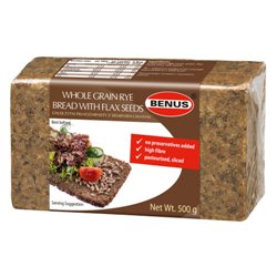 BENUS CHLEB ŻYTNI PEŁNOZIARNISTY Z SIEMIENIEM LNIANYM 500g