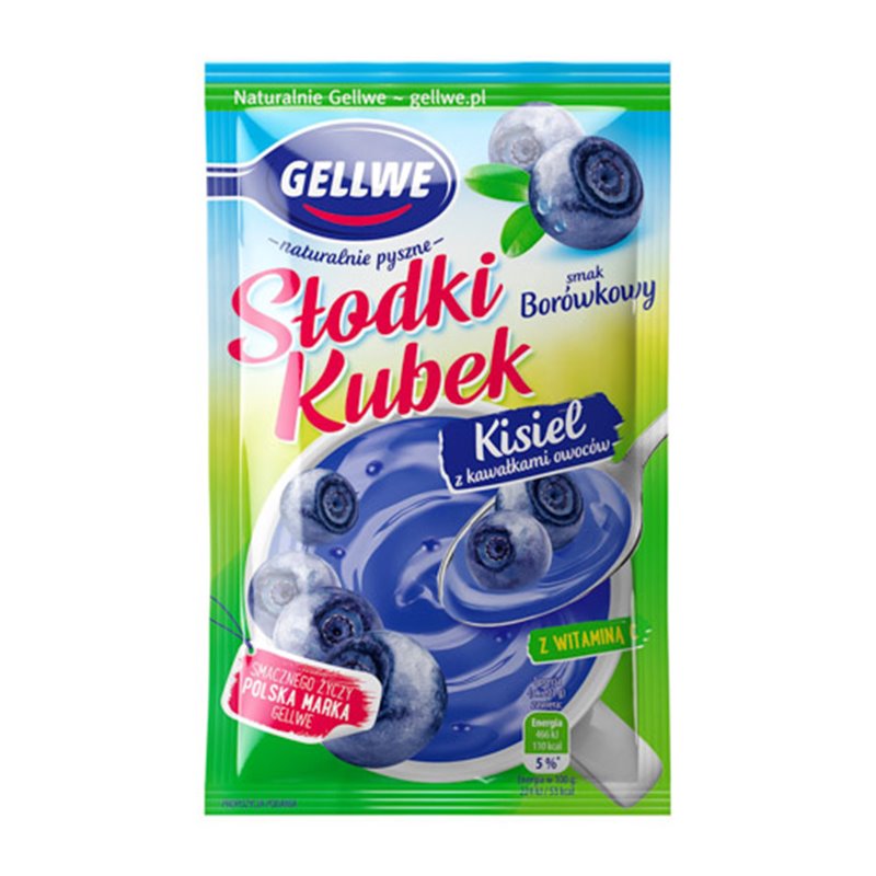 GELLWE KISIEL SŁODKI KUBEK OWOCE BORÓWKA 28g