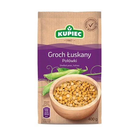 KUPIEC ZIARNA GROCH ŁUSKANY POŁÓWKI 400g