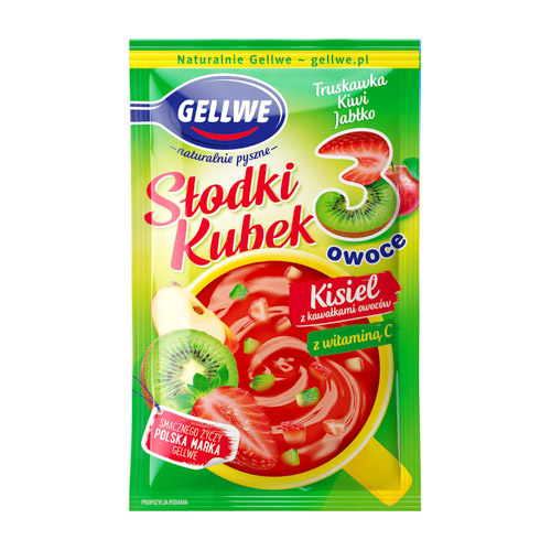 GELLWE KISIEL SŁODKI KUBEK 3 OWOCE TRUSKAWKA KIWI JABŁKO 30g