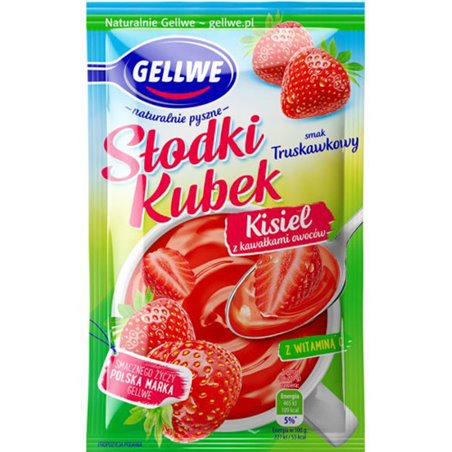 GELLWE KISIEL SŁODKI KUBEK OWOCE TRUSKAWKA 28g