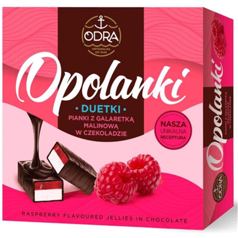 ODRA CZEKOLADKI DUETKA MLECZKO Z GALARETKĄ MALINA 400g